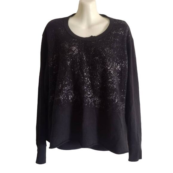 Wilt Pullover Cropped Top Spritzed with Silver Metallic Spray, Black, Sz M - Picture 1 of 5
